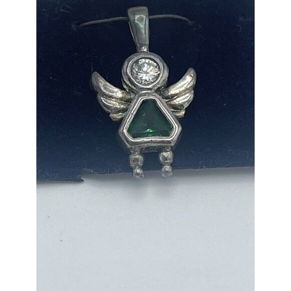 Sterling Silver Birthstone Angel Pendant With Emerald Color Cubic Zirconia New - Picture 3 of 5